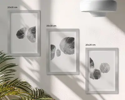 Composizione di 3 quadri con macchie di pittura astratta minimalista