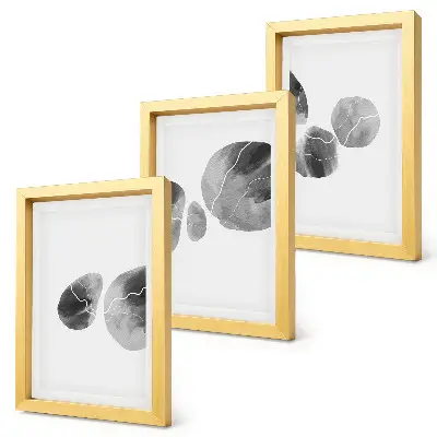 Composizione di 3 quadri con macchie di pittura astratta minimalista