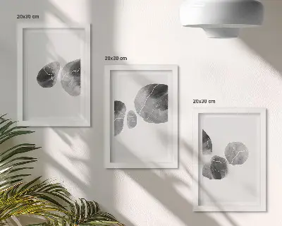 Composizione di 3 quadri con macchie di pittura astratta minimalista