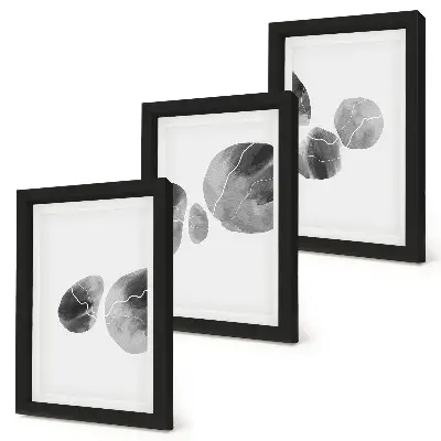 Composizione di 3 quadri con macchie di pittura astratta minimalista