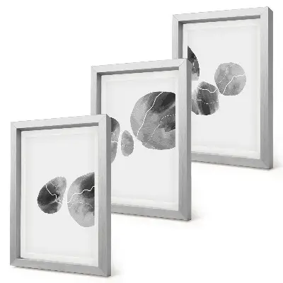 Composizione di 3 quadri con macchie di pittura astratta minimalista