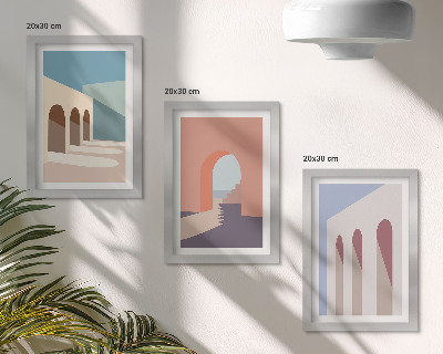 Trittico incorniciato Grafica minimalista dai toni pastello dell'architettura urbana.