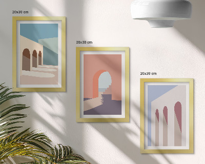 Trittico incorniciato Grafica minimalista dai toni pastello dell'architettura urbana.