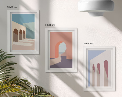 Trittico incorniciato Grafica minimalista dai toni pastello dell'architettura urbana.