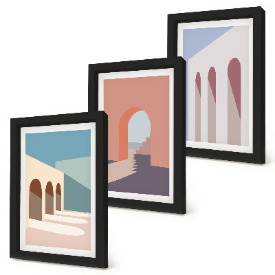 Trittico incorniciato Grafica minimalista dai toni pastello dell'architettura urbana.