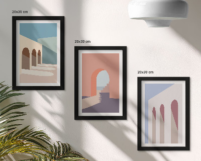 Trittico incorniciato Grafica minimalista dai toni pastello dell'architettura urbana.
