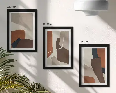 Trittico di quadri astrazione di forme in stile moderno
