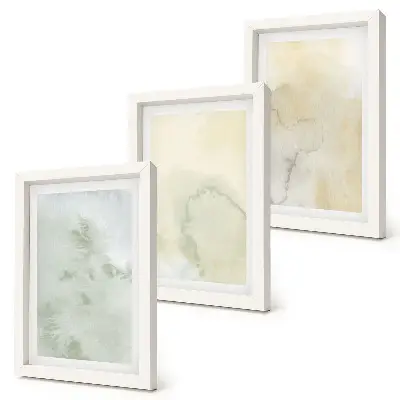 Trittico incorniciato acquerelli pastello su tela con texture pittoriche