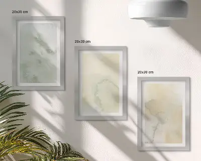 Trittico incorniciato acquerelli pastello su tela con texture pittoriche