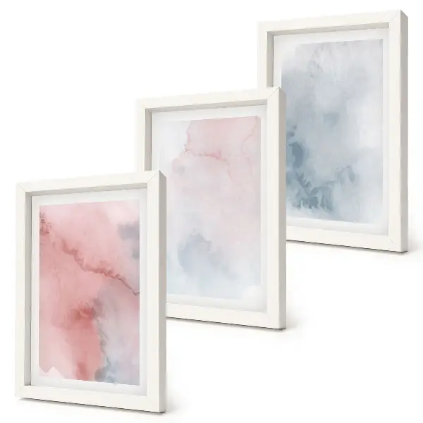Composizione di 3 quadri acquerelli pastello su tela con texture colorate