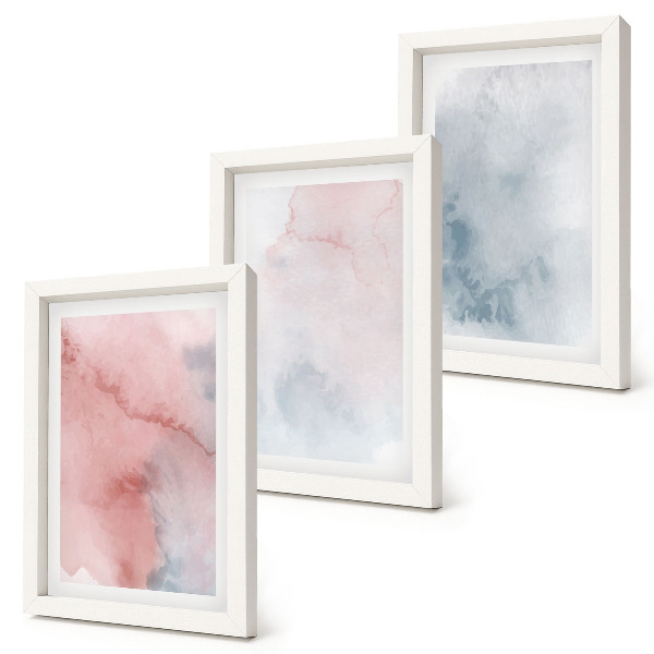 Composizione di 3 quadri Acquerelli pastello su tela, texture colorate