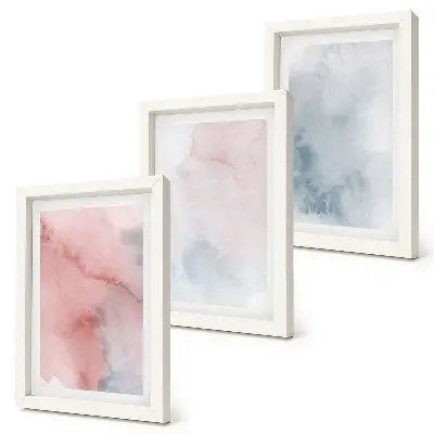 Composizione di 3 quadri acquerelli pastello su tela con texture colorate