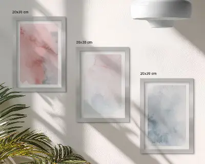 Composizione di 3 quadri acquerelli pastello su tela con texture colorate