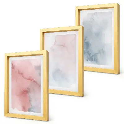 Composizione di 3 quadri acquerelli pastello su tela con texture colorate