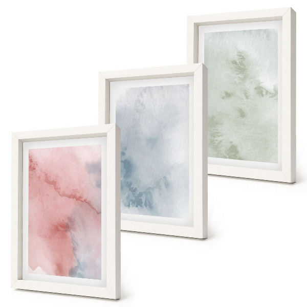 Trittico incorniciato Strutture pastello, acquerelli colorati su tela