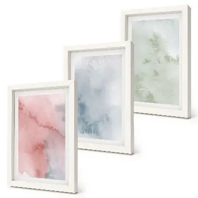 Trittico incorniciato con strutture pastello e acquerelli colorati su tela