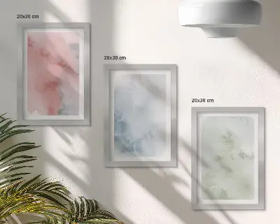 Trittico incorniciato con strutture pastello e acquerelli colorati su tela