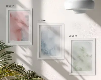 Trittico incorniciato con strutture pastello e acquerelli colorati su tela