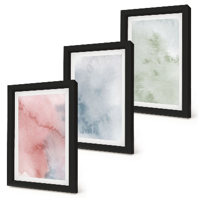 Trittico incorniciato Strutture pastello, acquerelli colorati su tela