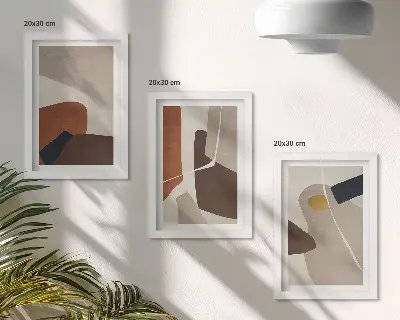 Trittico incorniciato con forme astratte in stile boho per la pittura moderna