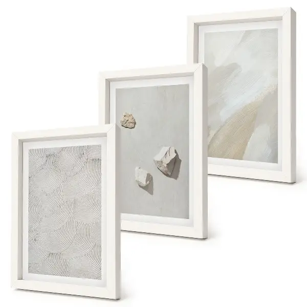 Trittico incorniciato con texture di pittura moderna raffigurante sabbia e pietre
