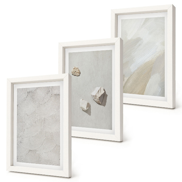 Trittico incorniciato Sabbia, pietre e texture di pittura moderne