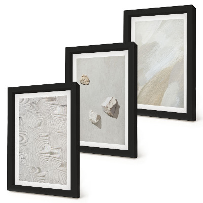 Trittico incorniciato Sabbia, pietre e texture di pittura moderne