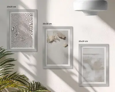 Composizione di 3 quadri con sabbia, pietre e texture consumata in stile boho