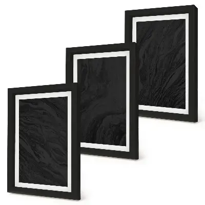 Trittico incorniciato con texture eleganti in marmo scuro in stile glamour