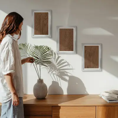 Trittico incorniciato con motivo naturale di corteccia d'albero in stile minimalista