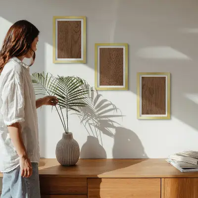 Trittico incorniciato con motivo naturale di corteccia d'albero in stile minimalista