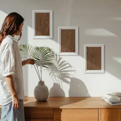 Trittico incorniciato con motivo naturale di corteccia d'albero in stile minimalista