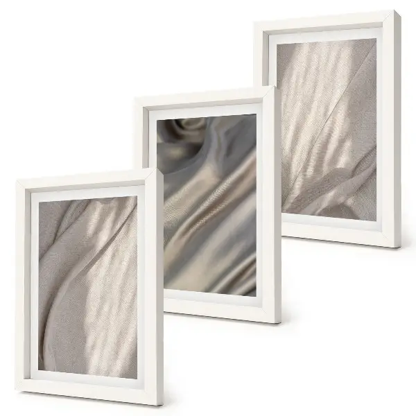 Composizione di 3 quadri con primo piano di strutture in tessuto naturale in stile boho