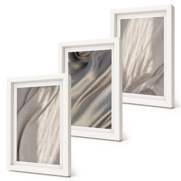 Composizione di 3 quadri Primo piano di strutture in tessuto naturale in stile boho