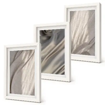 Composizione di 3 quadri con primo piano di strutture in tessuto naturale in stile boho
