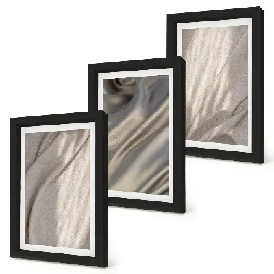 Composizione di 3 quadri con primo piano di strutture in tessuto naturale in stile boho