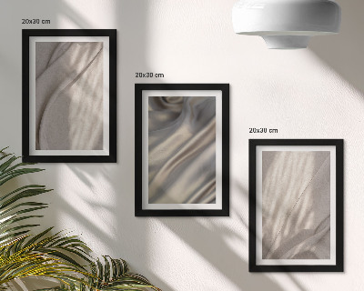 Composizione di 3 quadri Primo piano di strutture in tessuto naturale in stile boho