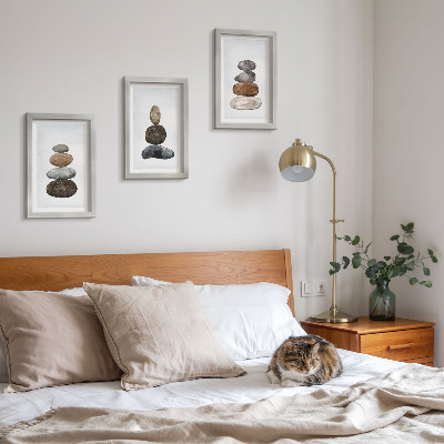 Trittico incorniciato Pile di pietre, pittura boho minimalista