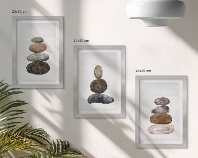 Trittico incorniciato Pile di pietre, pittura boho minimalista