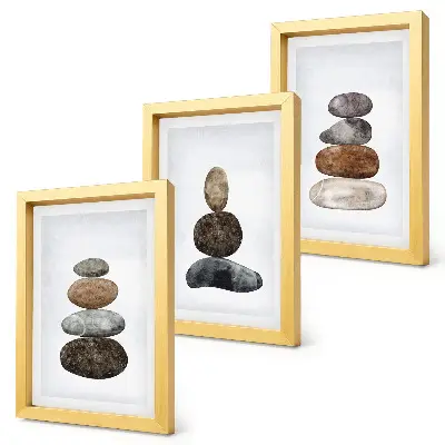 Trittico di pietre in equilibrio pittura in stile boho minimalista con cornice
