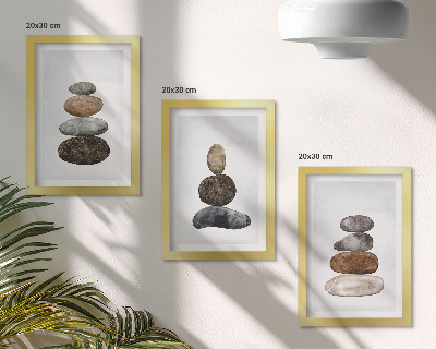 Trittico incorniciato Pile di pietre, pittura boho minimalista