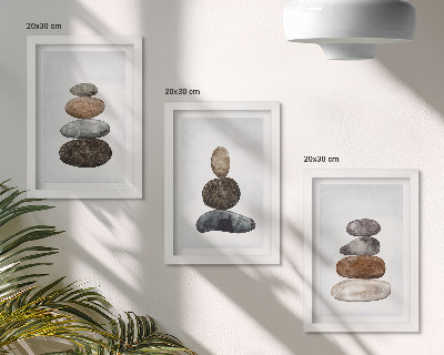 Trittico incorniciato Pile di pietre, pittura boho minimalista