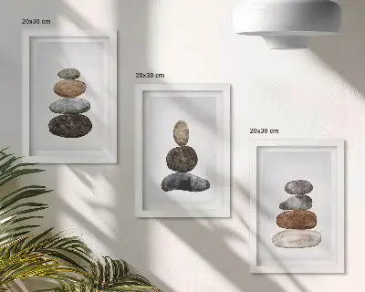 Trittico di pietre in equilibrio pittura in stile boho minimalista con cornice