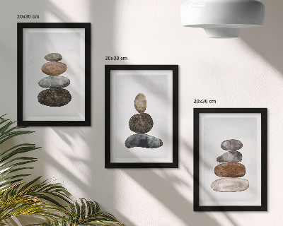 Trittico incorniciato Pile di pietre, pittura boho minimalista
