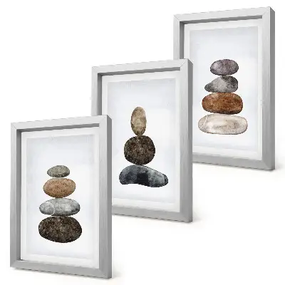 Trittico di pietre in equilibrio pittura in stile boho minimalista con cornice