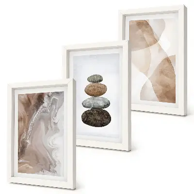 Composizione di 3 quadri con forme astratte dipinte in colori pastello
