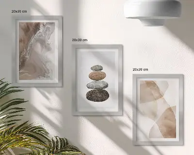 Composizione di 3 quadri con forme astratte dipinte in colori pastello