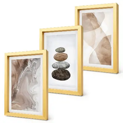 Composizione di 3 quadri con forme astratte dipinte in colori pastello