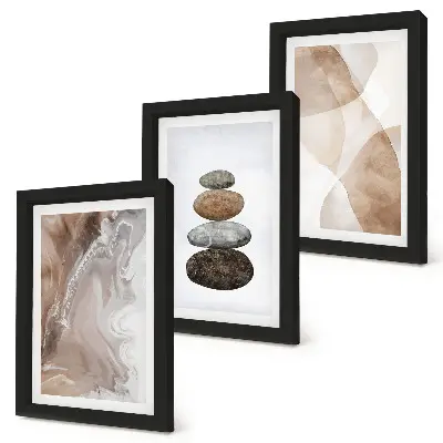 Composizione di 3 quadri con forme astratte dipinte in colori pastello