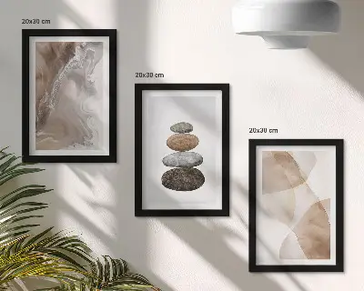 Composizione di 3 quadri con forme astratte dipinte in colori pastello
